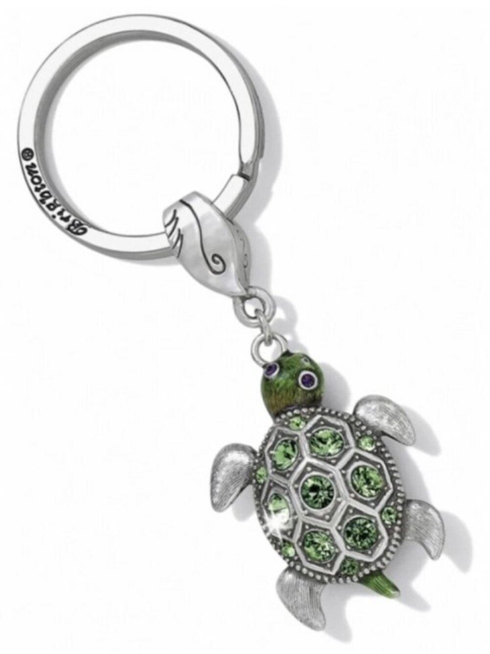 New Brighton Marvels Turtle Silver Green Crystal Key Fob Key Ring Keychain